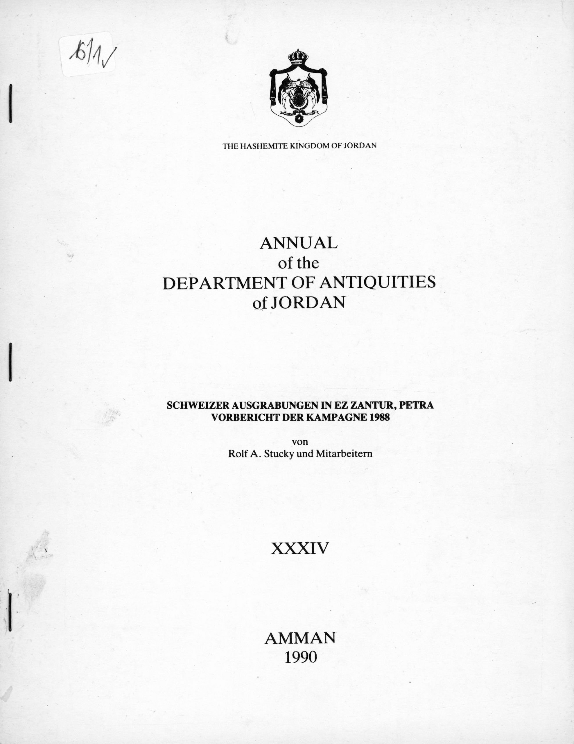 ANNUAL OF THE DEPARTMENT OF ANTIQUITIES OF JORDAN XXXIV