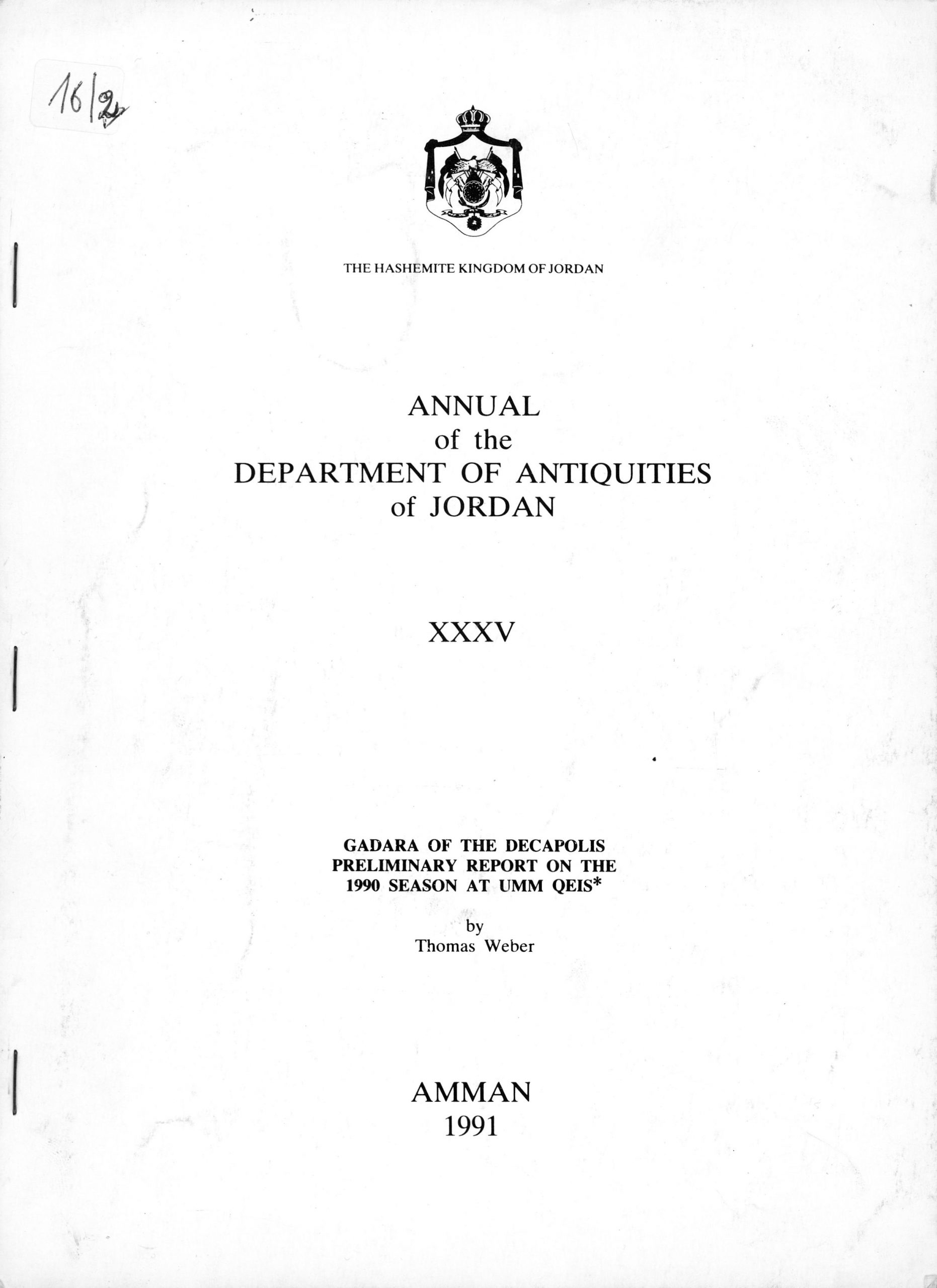 ANNUAL OF THE DEPARTMENT OF ANTIQUITIES OF JORDAN XXXV