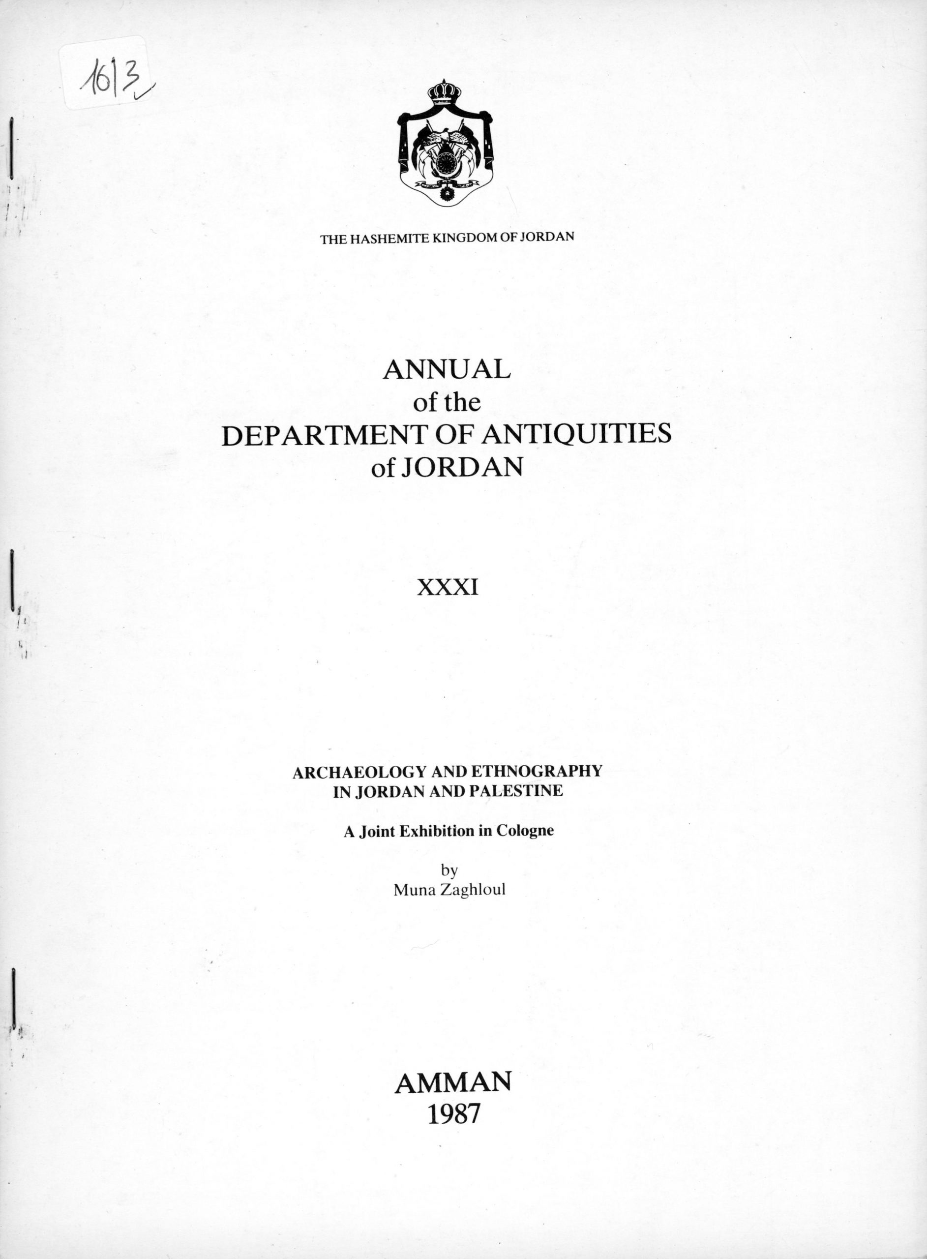 ANNUAL OF THE DEPARTMENT OF ANTIQUITIES OF JORDAN XXXI