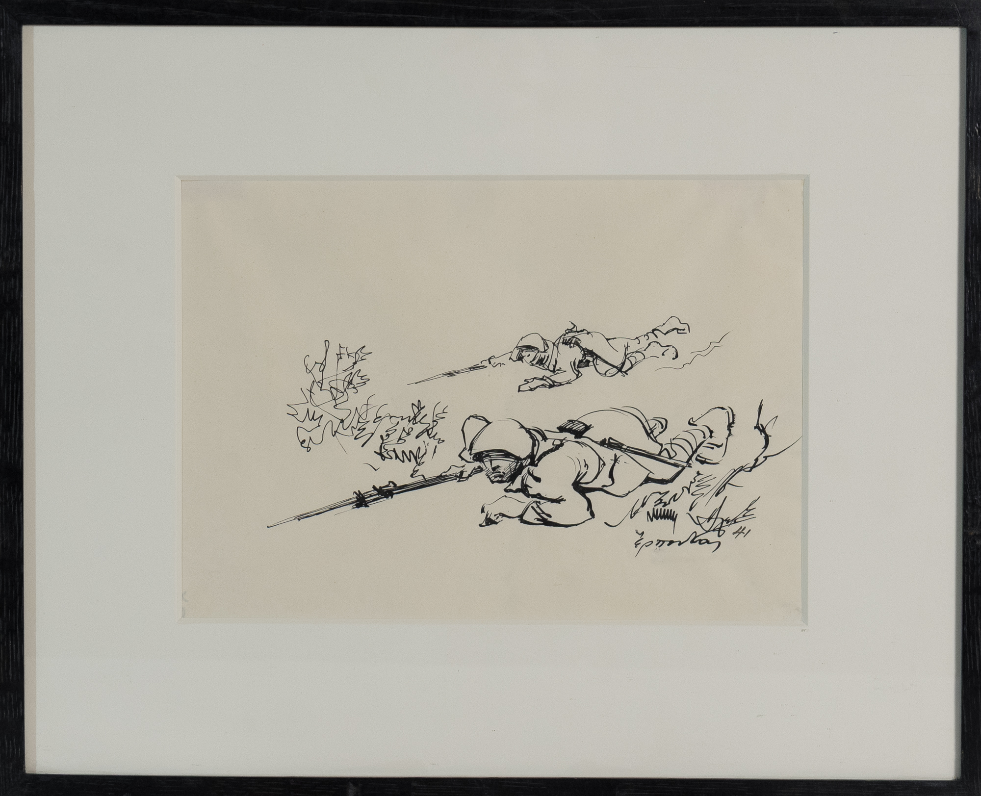 Crawling (ink), with frame. Dimensions 21.8×30 cm.