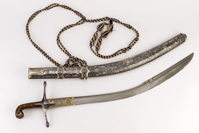 Enamelled silver sword with grip